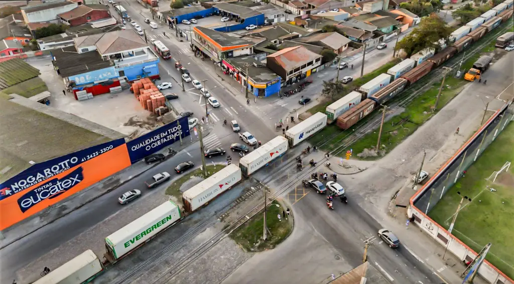 Avenida Roque Vernalha em momento de congestionamento por passagem de trem