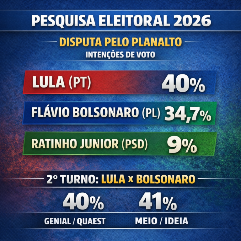 Pesquisa Aponta Lula e Flávio Bolsonaro Empatados e Ratinho Junior Como Destaque do PSD para 2026