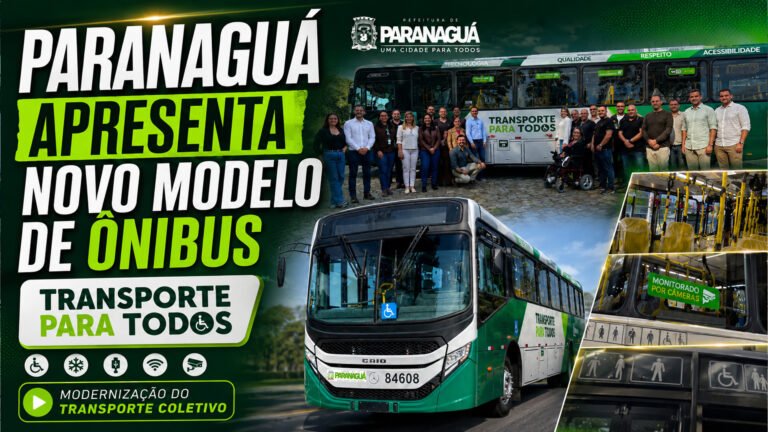 PARANAGUÁ APRESENTA NOVO MODELO DE ÔNIBUS E ANUNCIA MODERNIZAÇÃO DO TRANSPORTE COLETIVO