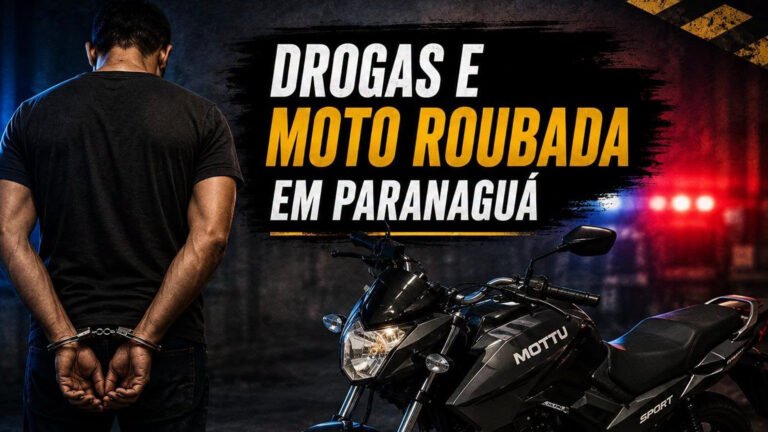 HOMEM É PRESO COM DROGAS E MOTOCICLETA COM ALERTA DE ROUBO EM PARANAGUÁ
